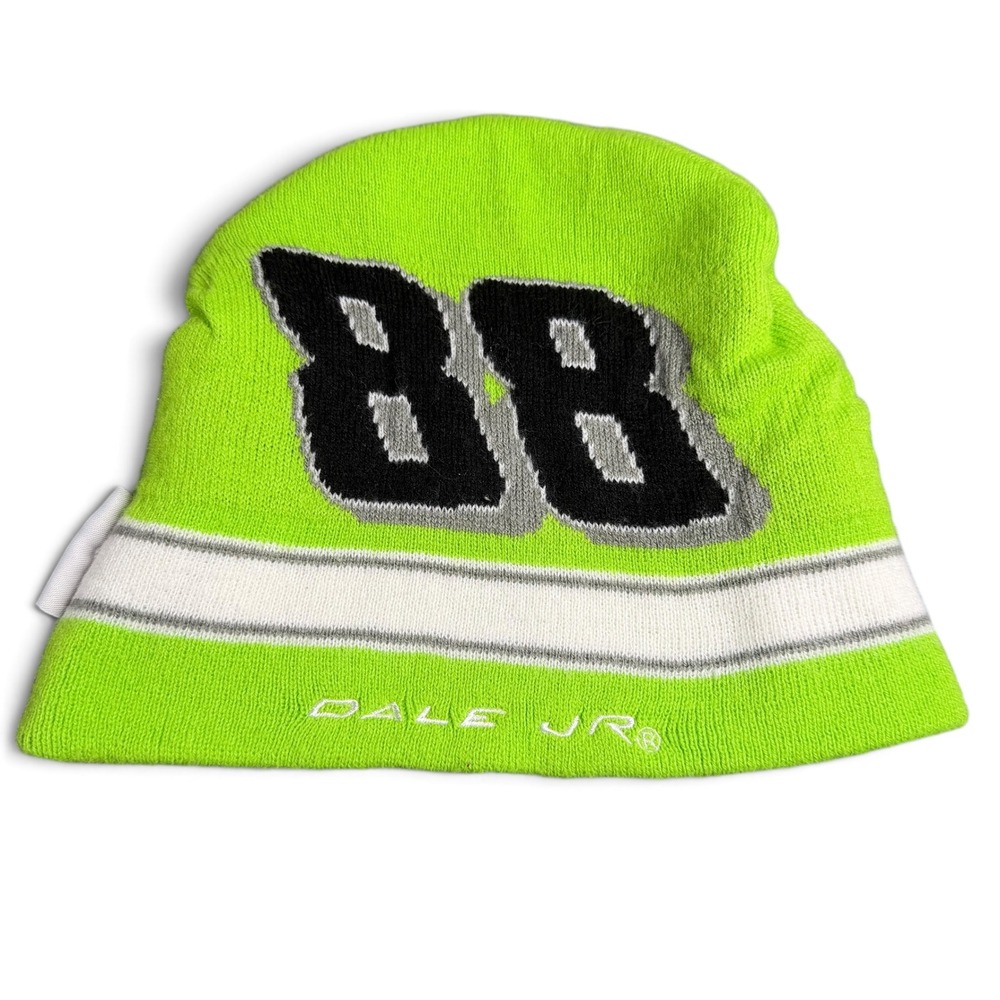 NASCAR Dale Earnhardt Jr 88 Beanie Hat Neon Green Checkered Flag Sports Racing